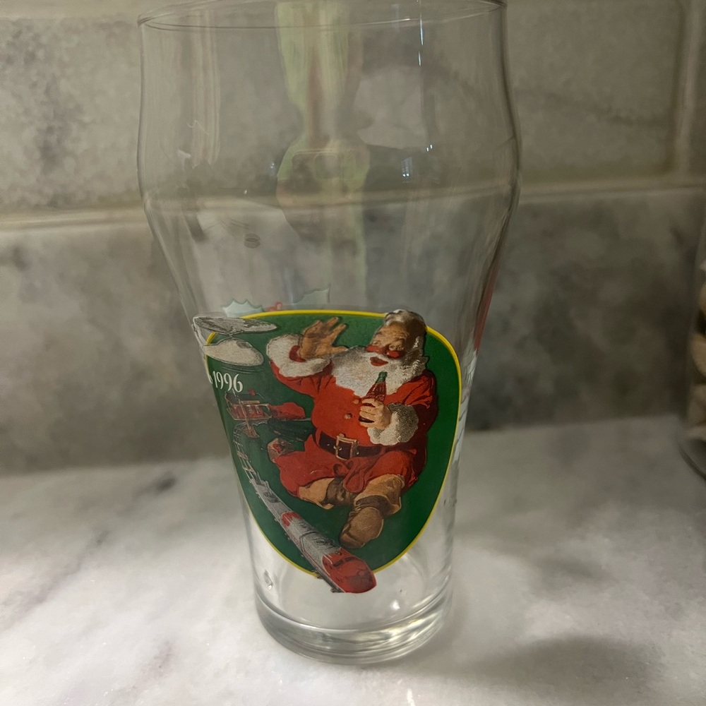 Coca Cola Santa Glass with Red and Green Design